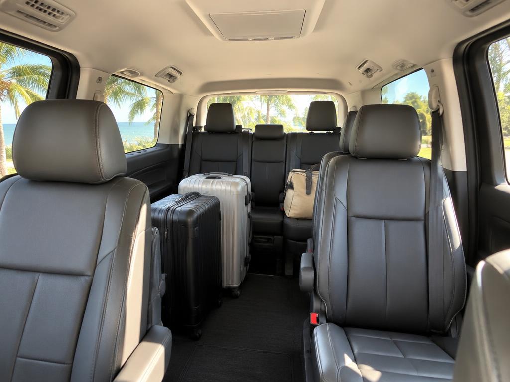 Interior amplio de una van con maletas ordenadas