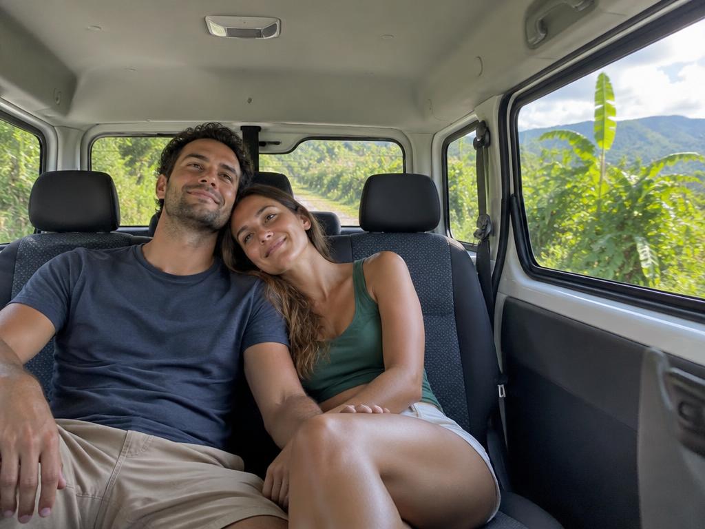 Pareja viajando sola en una van privada