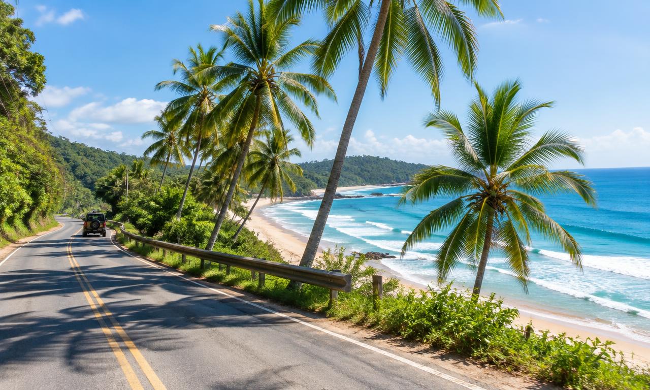 Paisaje costero tropical ilustrativo de Costa Rica (no es una foto del lugar exacto)