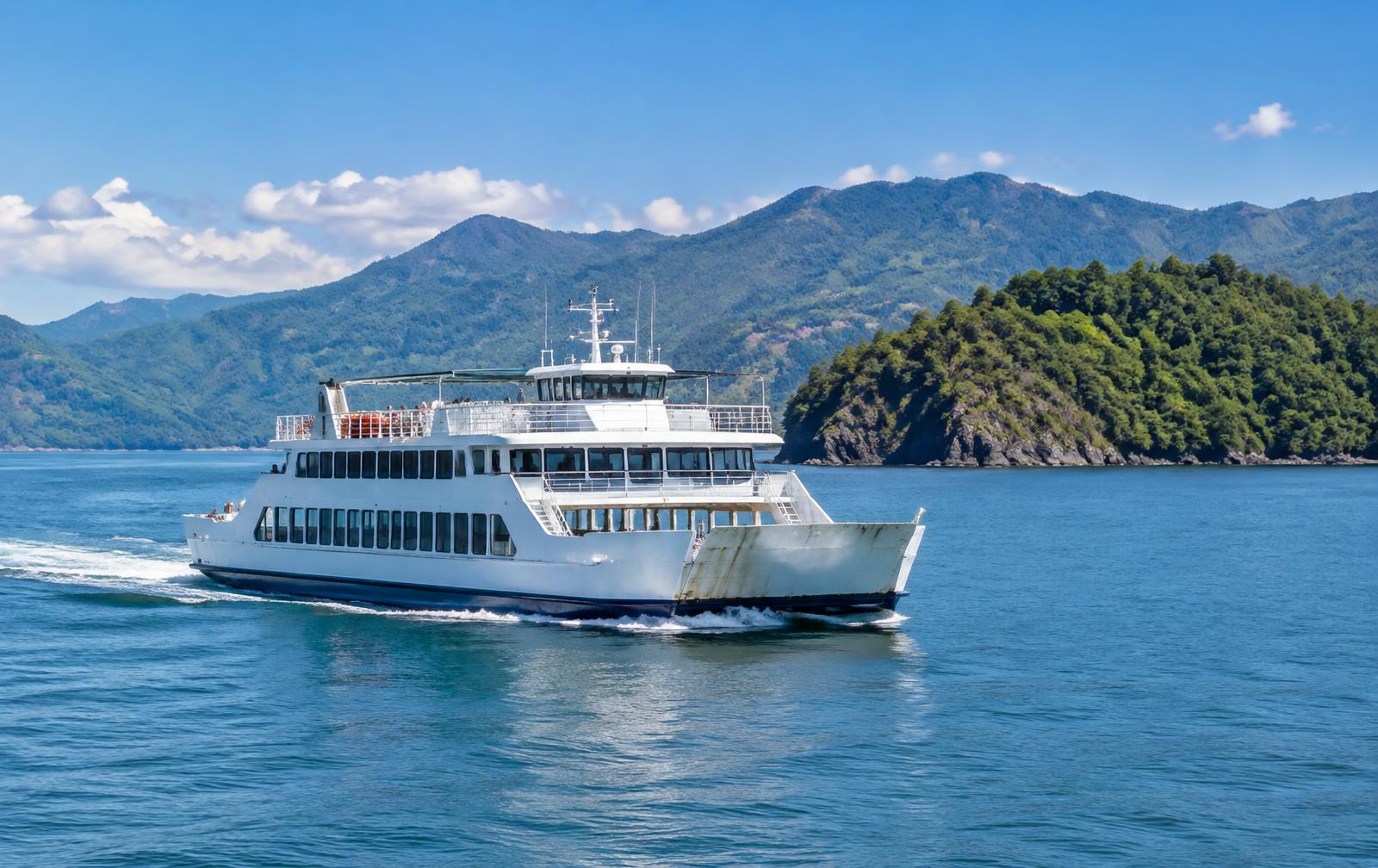 Ferry cruzando el Golfo de Nicoya con islas al fondo
